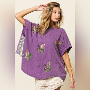 BiBi Purple Fringe Embellished Tee